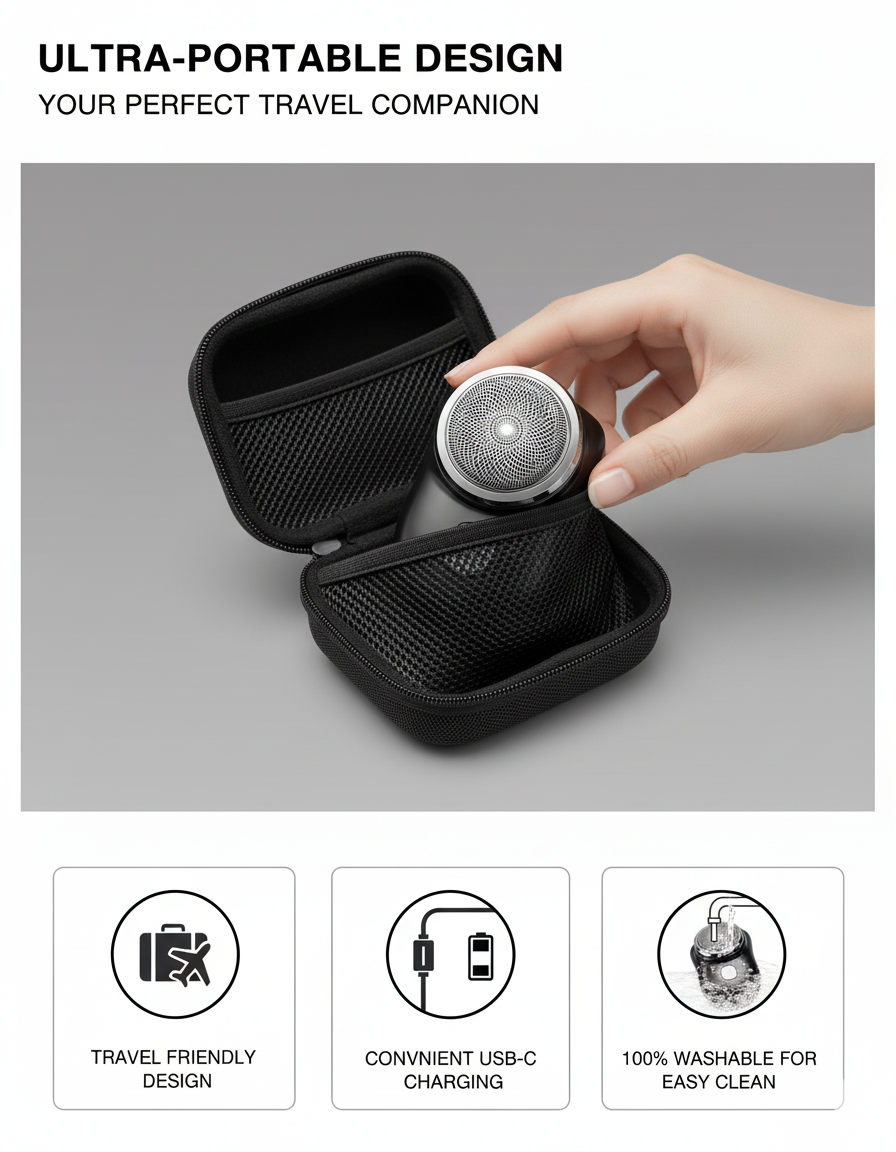 Mini Electric Shaver for Men | Rechargeable Waterproof Razor with 3D Floating Blades | Portable Travel Beard Trimmer