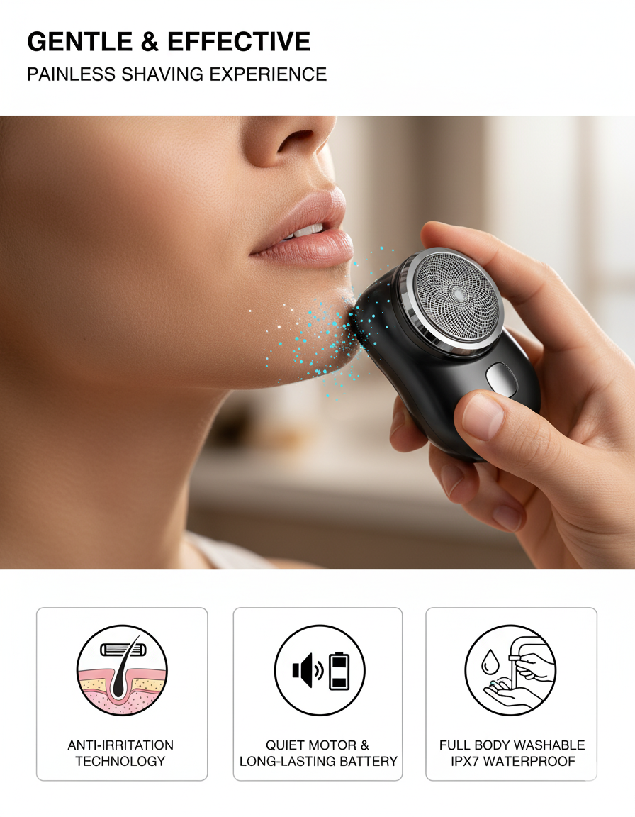 Mini Electric Shaver for Men | Rechargeable Waterproof Razor with 3D Floating Blades | Portable Travel Beard Trimmer