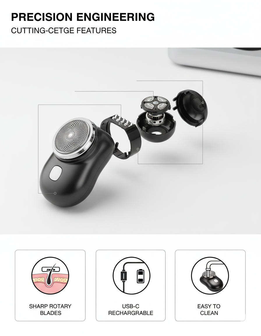 Mini Electric Shaver for Men | Rechargeable Waterproof Razor with 3D Floating Blades | Portable Travel Beard Trimmer